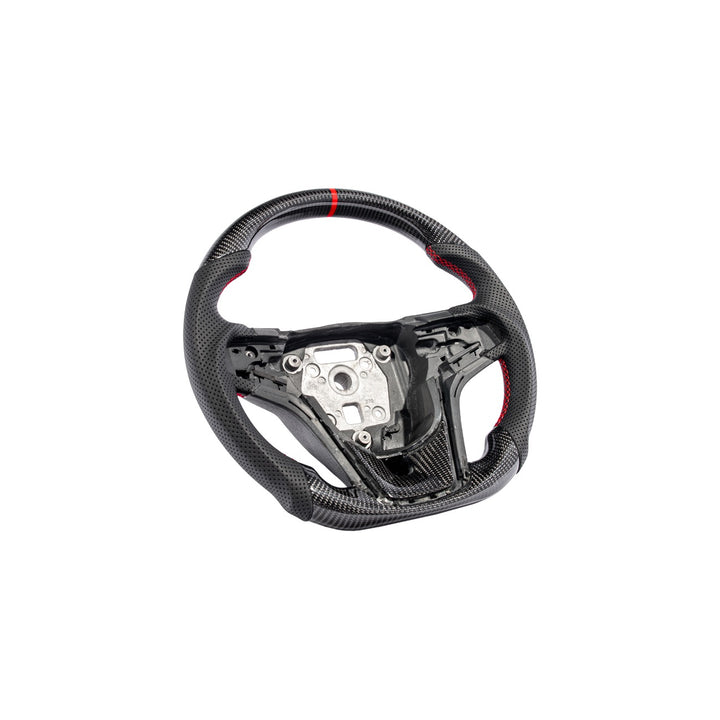 2012-2015 Chevrolet Camaro Carbon Fiber Replacement Steering Wheel Gloss Carbon Fiber Red Stitching Red Top Stripe