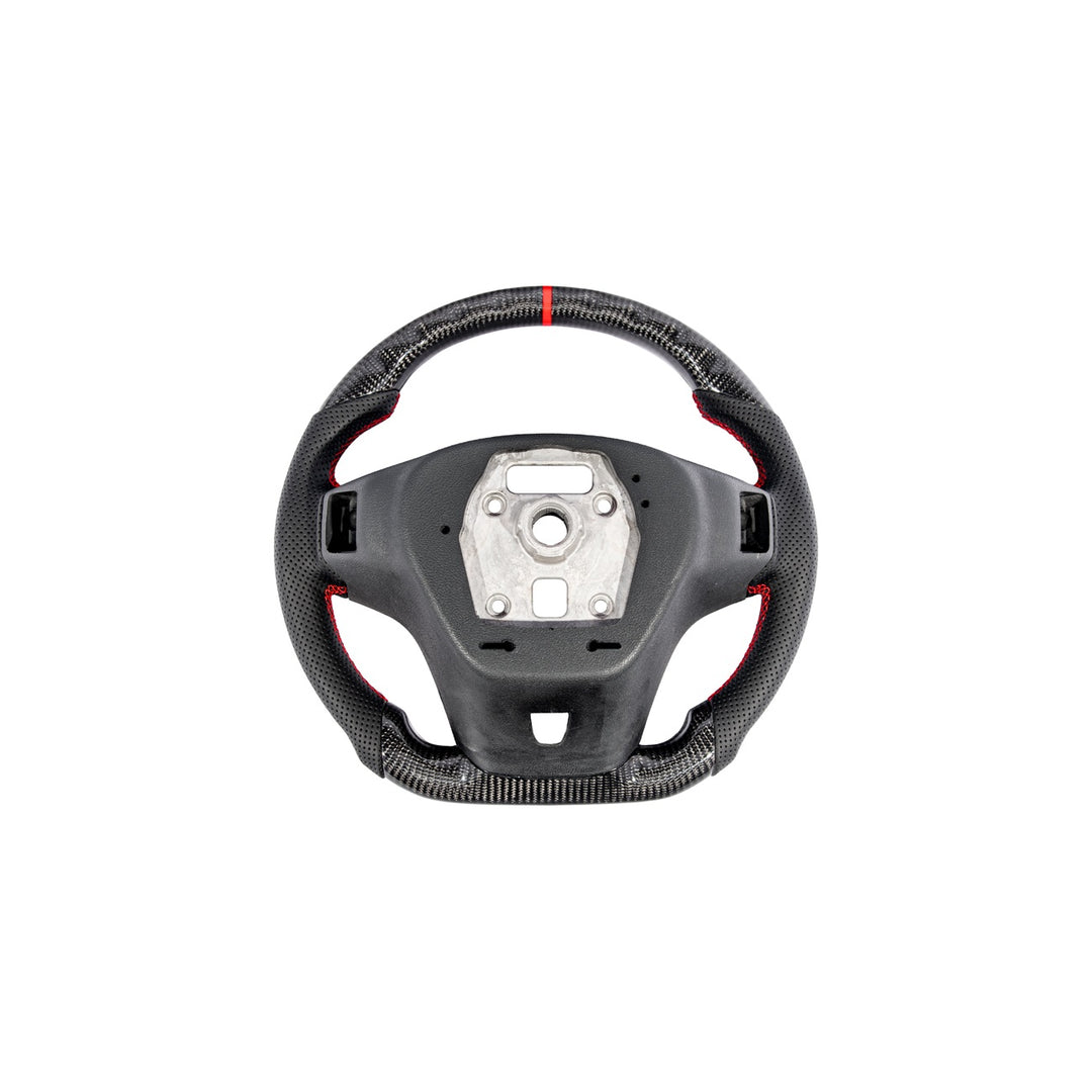 2012-2015 Chevrolet Camaro Carbon Fiber Replacement Steering Wheel Gloss Carbon Fiber Red Stitching Red Top Stripe