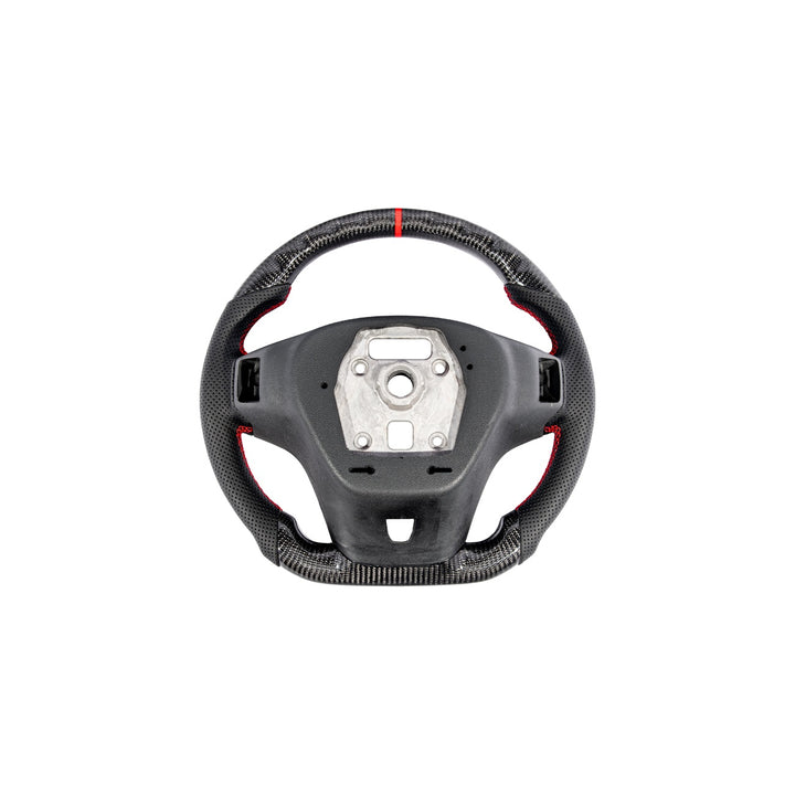 2012-2015 Chevrolet Camaro Carbon Fiber Replacement Steering Wheel Gloss Carbon Fiber Red Stitching Red Top Stripe