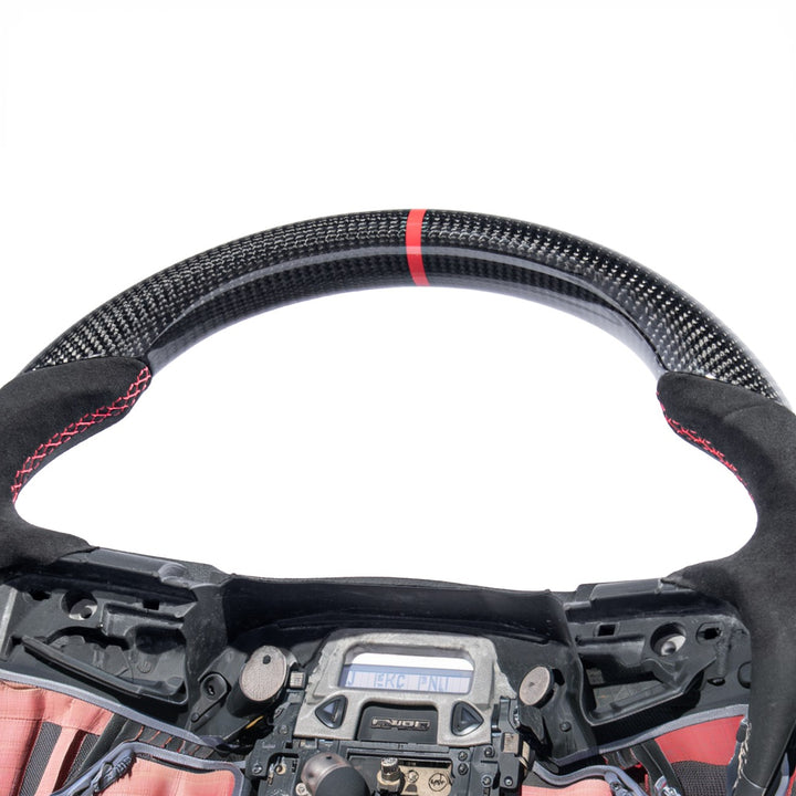 2012-2015 Chevrolet Camaro Carbon Fiber Replacement Steering Wheel Gloss Carbon Fiber Red Stitching Red Top Stripe