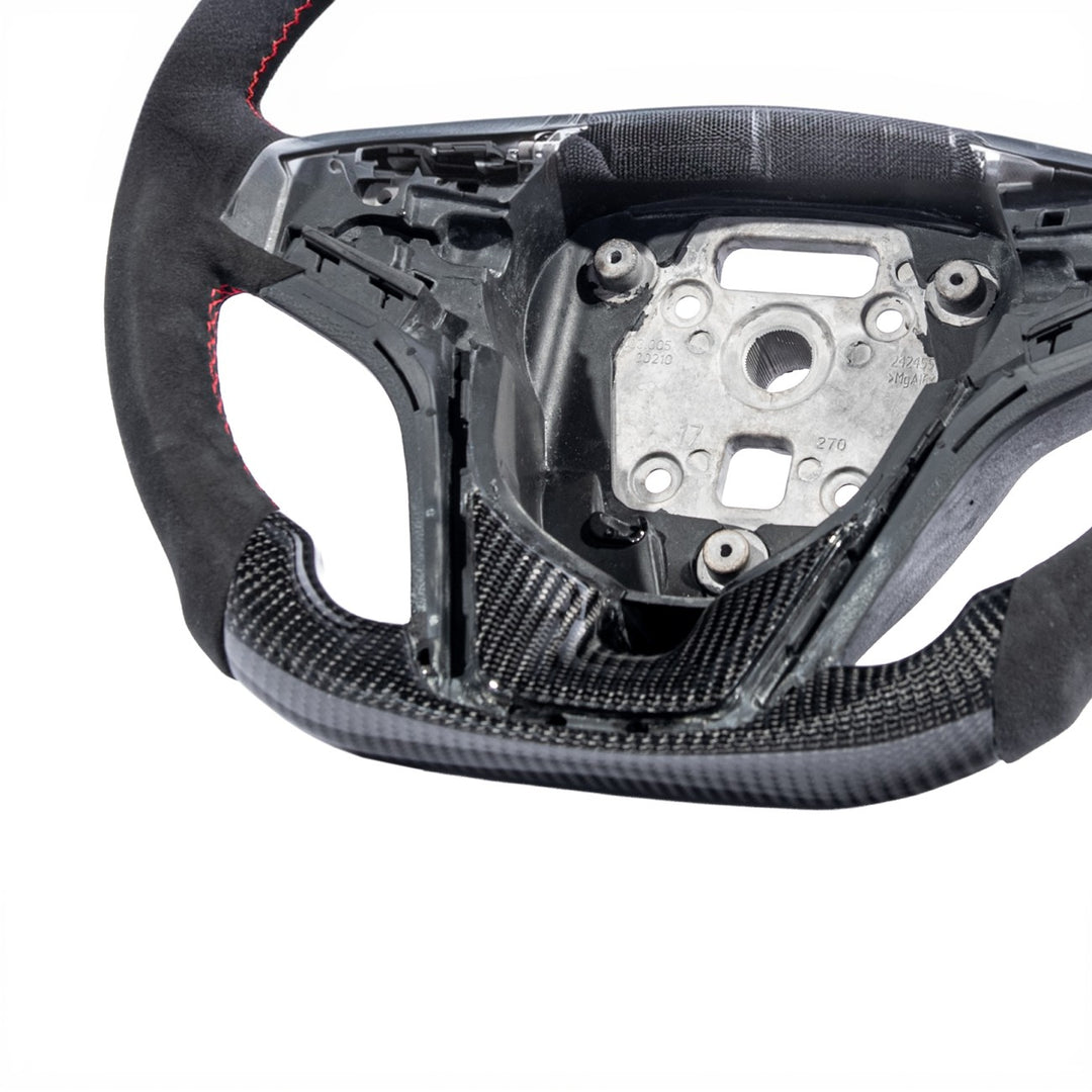 2012-2015 Chevrolet Camaro Carbon Fiber Replacement Steering Wheel Gloss Carbon Fiber Red Stitching Red Top Stripe