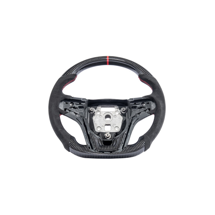2012-2015 Chevrolet Camaro Carbon Fiber Replacement Steering Wheel Gloss Carbon Fiber Red Stitching Red Top Stripe