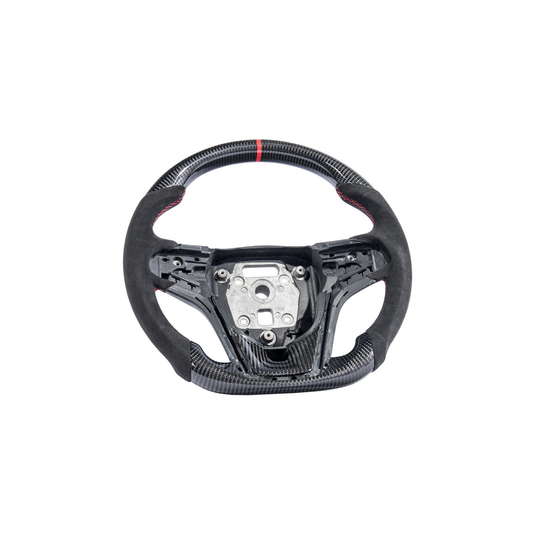 2012-2015 Chevrolet Camaro Carbon Fiber Replacement Steering Wheel Gloss Carbon Fiber Red Stitching Red Top Stripe