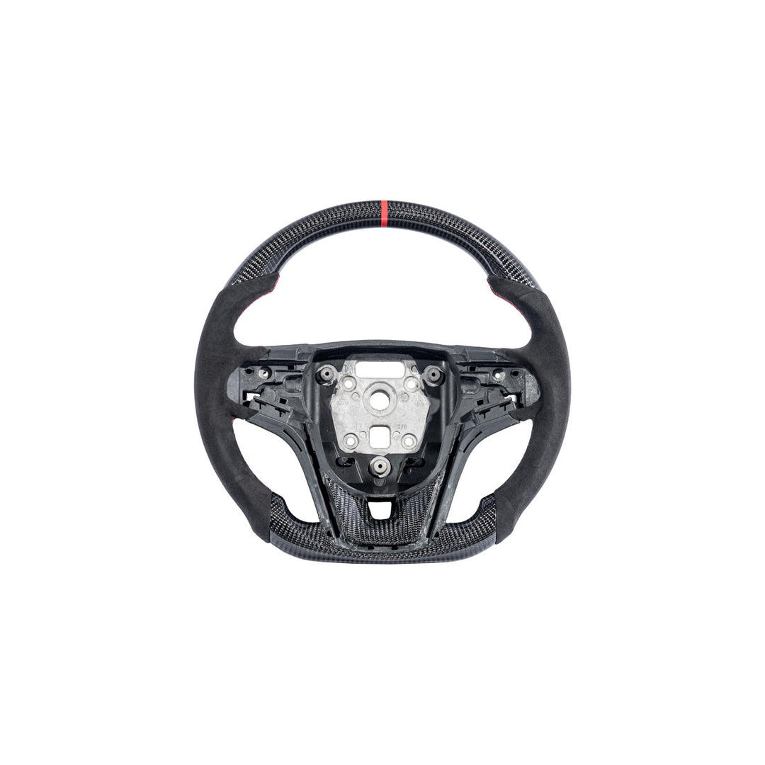 2012-2015 Chevrolet Camaro Carbon Fiber Replacement Steering Wheel Gloss Carbon Fiber Red Stitching Red Top Stripe