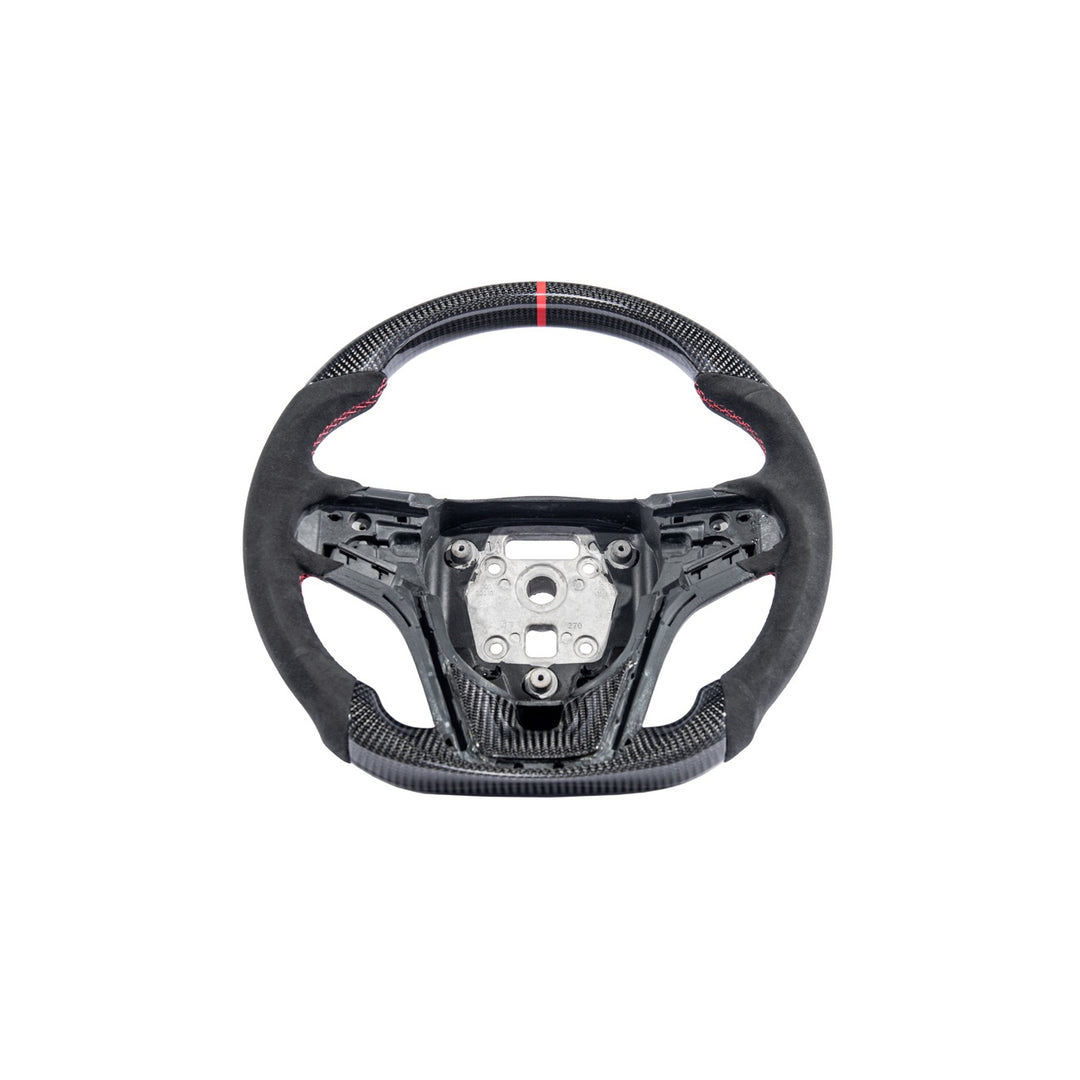 2012-2015 Chevrolet Camaro Carbon Fiber Replacement Steering Wheel Gloss Carbon Fiber Red Stitching Red Top Stripe