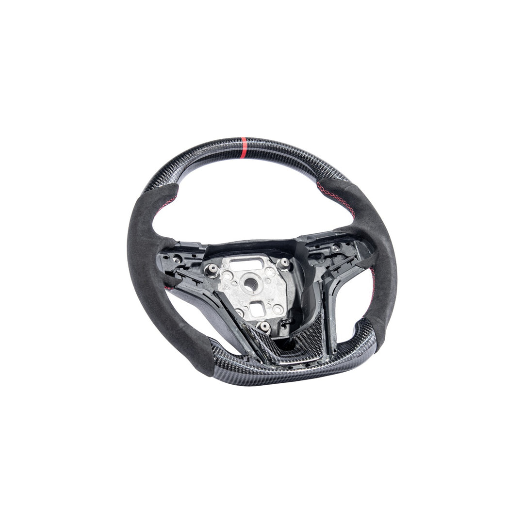 2012-2015 Chevrolet Camaro Carbon Fiber Replacement Steering Wheel Gloss Carbon Fiber Red Stitching Red Top Stripe
