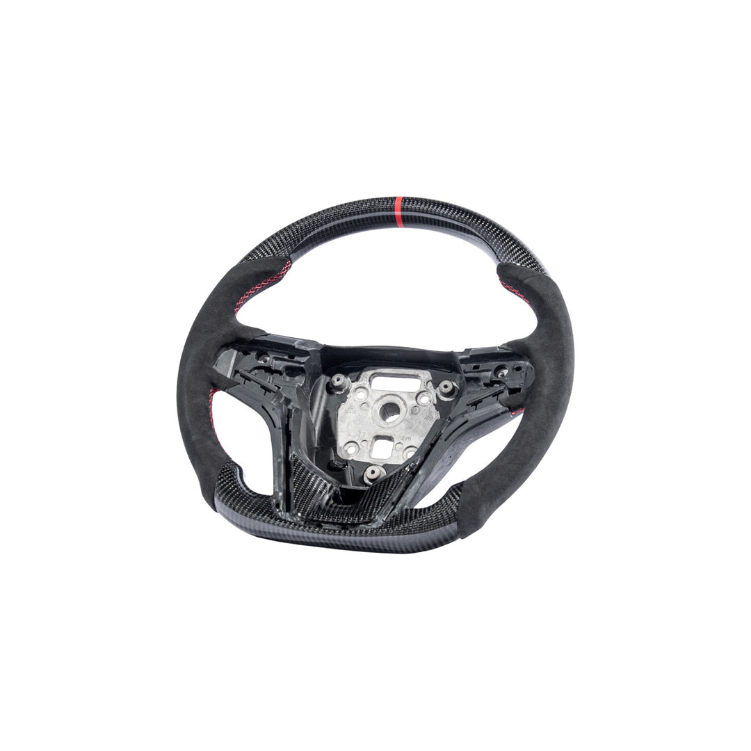 2012-2015 Chevrolet Camaro Carbon Fiber Replacement Steering Wheel Gloss Carbon Fiber Red Stitching Red Top Stripe