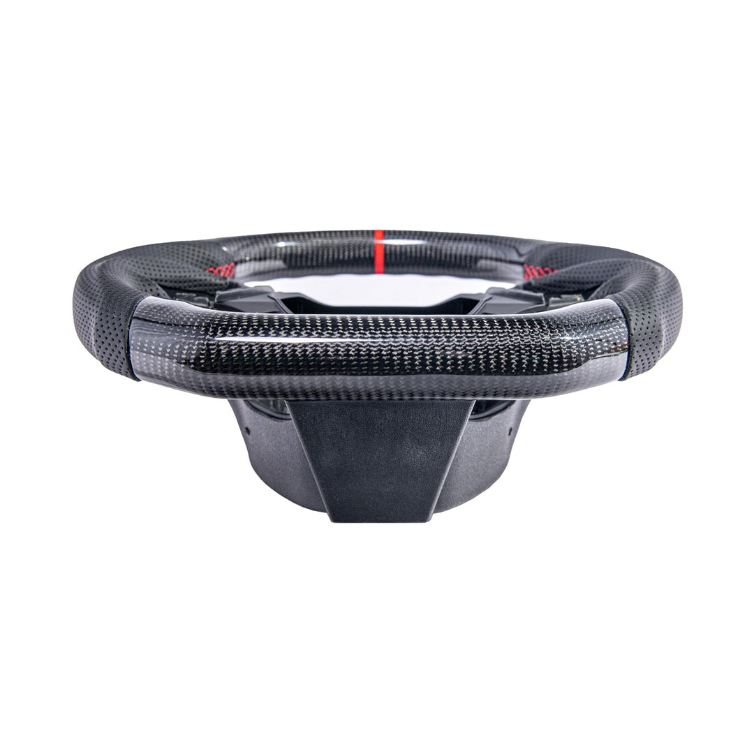 2016-2024 Chevrolet Camaro Carbon Fiber Replacement Steering Wheel Gloss Carbon Fiber Red Stitching Red Top Stripe