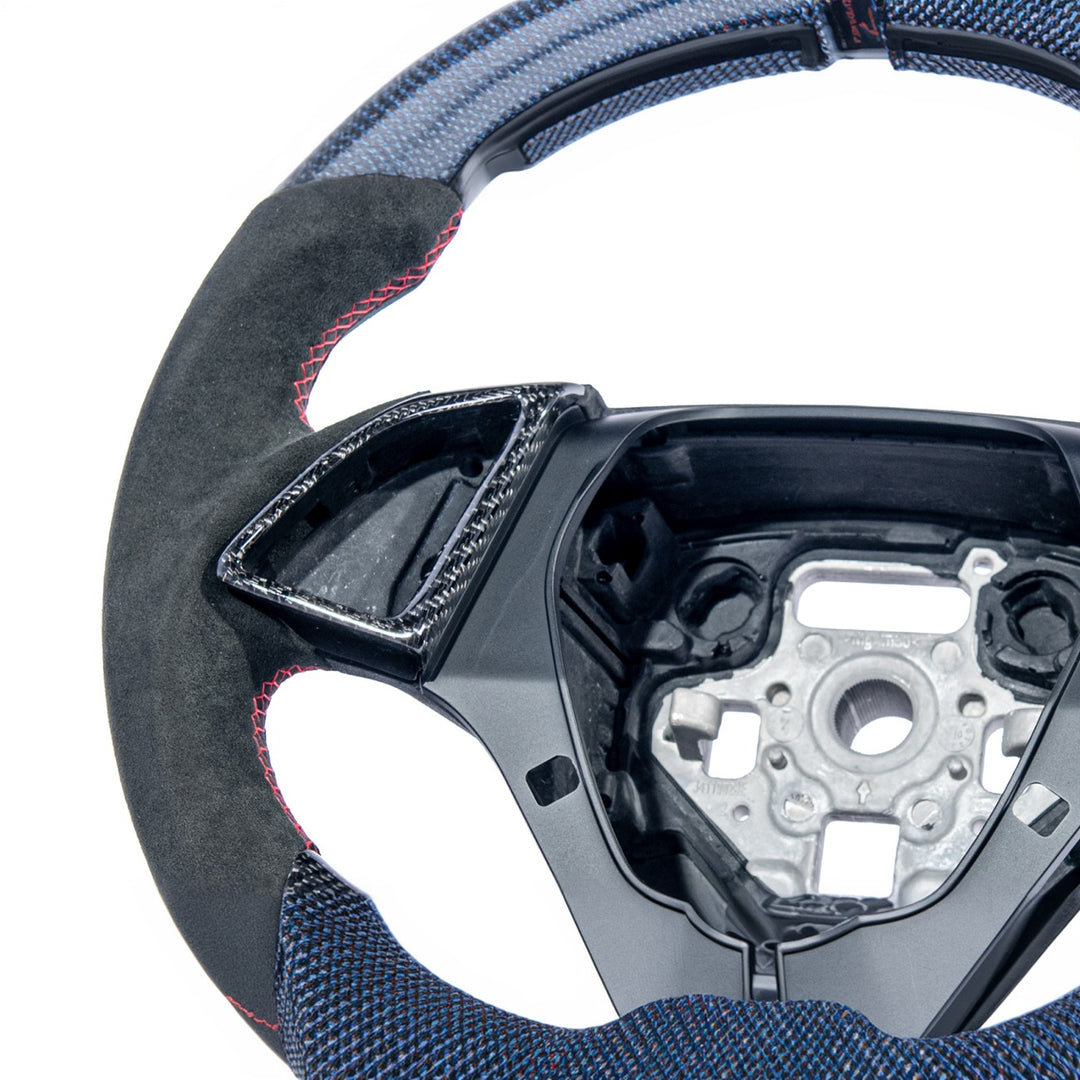 2016-2024 Chevrolet Camaro Carbon Fiber Round Top Flat Bottom Replacement Steering Wheel With Button Cover ST-CAMARO-1624-004