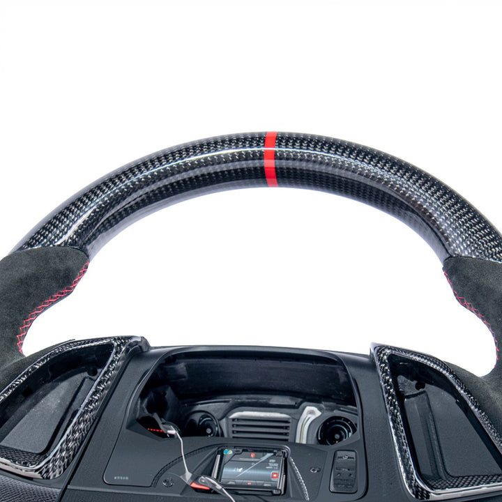 2016-2024 Chevrolet Camaro Carbon Fiber Round Top Flat Bottom Replacement Steering Wheel With Button Cover ST-CAMARO-1624-004