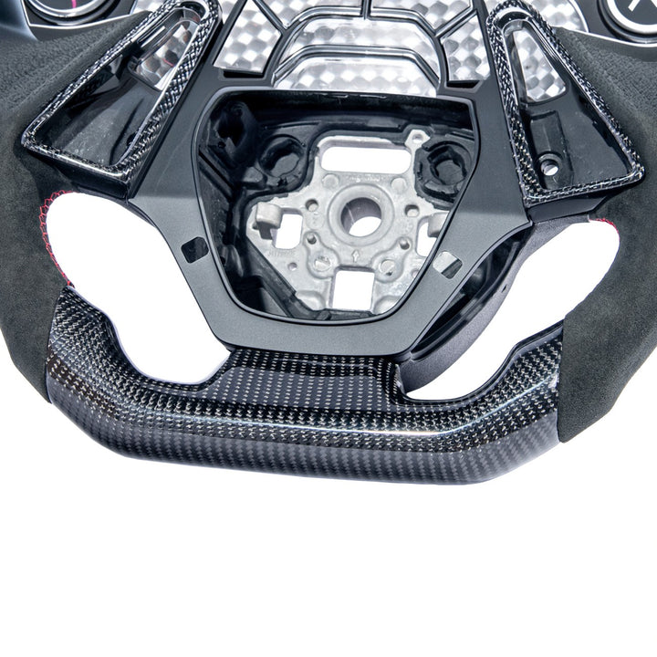 2016-2024 Chevrolet Camaro Carbon Fiber Round Top Flat Bottom Replacement Steering Wheel With Button Cover ST-CAMARO-1624-004