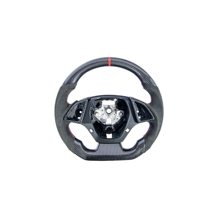 2016-2024 Chevrolet Camaro Carbon Fiber Round Top Flat Bottom Replacement Steering Wheel With Button Cover ST-CAMARO-1624-004