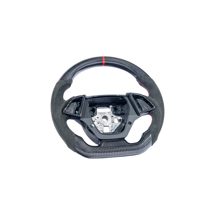 2016-2024 Chevrolet Camaro Carbon Fiber Round Top Flat Bottom Replacement Steering Wheel With Button Cover ST-CAMARO-1624-004