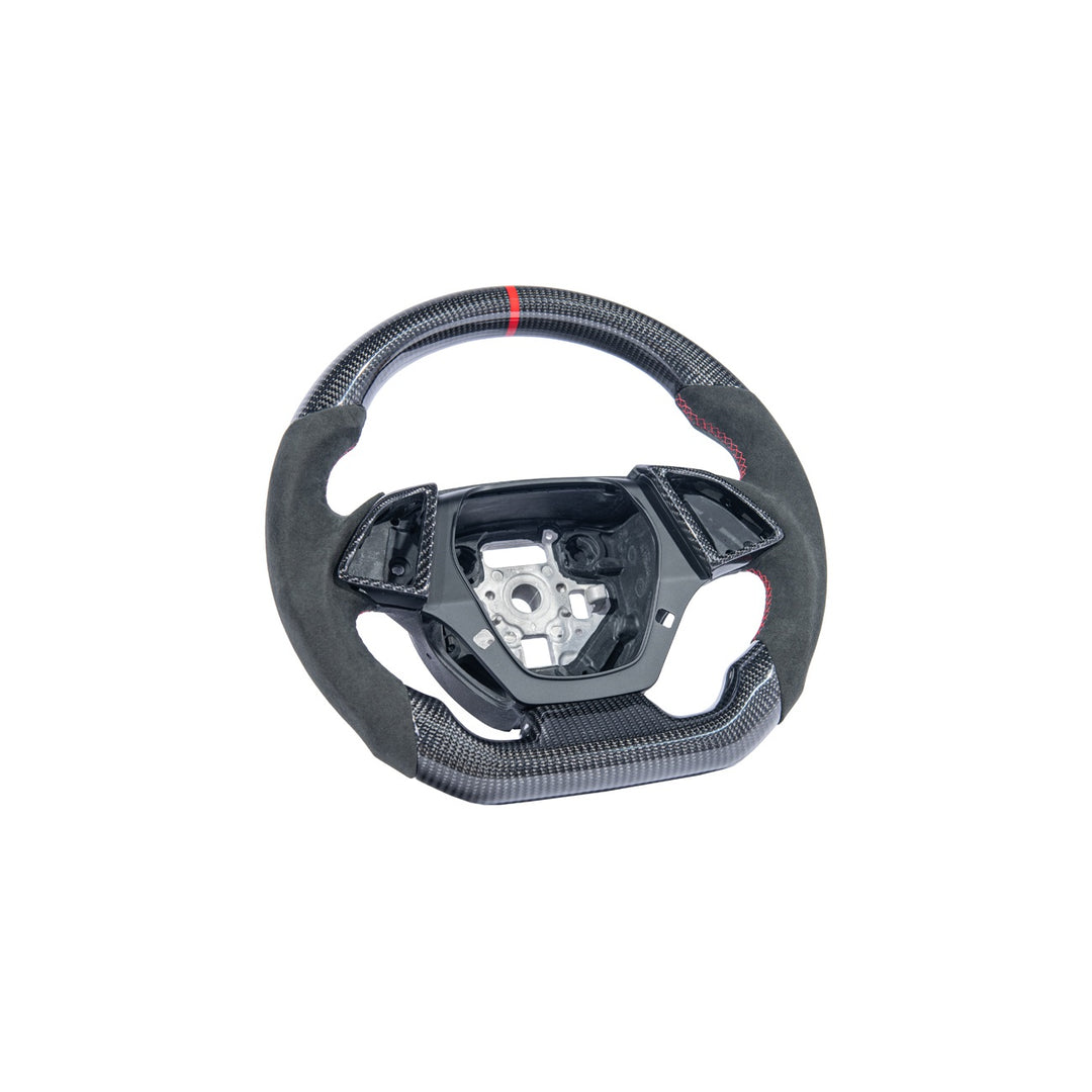 2016-2024 Chevrolet Camaro Carbon Fiber Round Top Flat Bottom Replacement Steering Wheel With Button Cover ST-CAMARO-1624-004