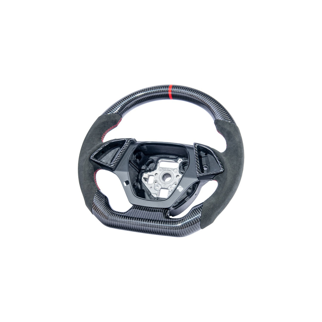 2016-2024 Chevrolet Camaro Carbon Fiber Round Top Flat Bottom Replacement Steering Wheel With Button Cover ST-CAMARO-1624-004