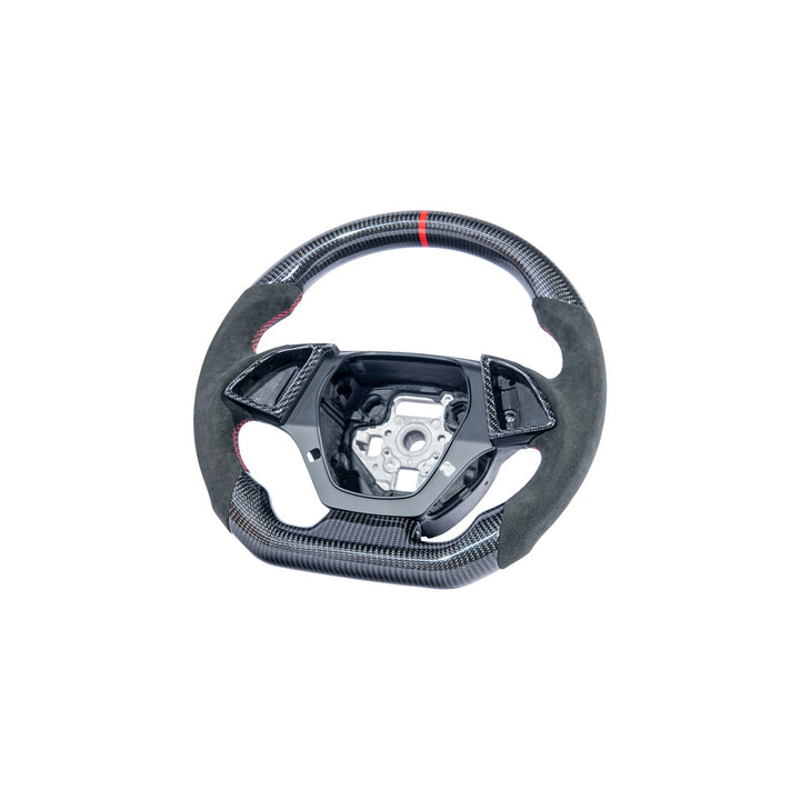 2016-2024 Chevrolet Camaro Carbon Fiber Round Top Flat Bottom Replacement Steering Wheel With Button Cover ST-CAMARO-1624-004