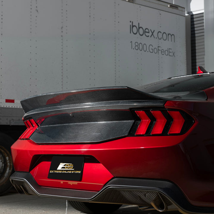 2024-Up Ford Mustang Carbon Fiber Replacement Rear Trunk with Integrated Ducktail Spoiler Ca rbon Fiber TRUNK-1465-BKCF