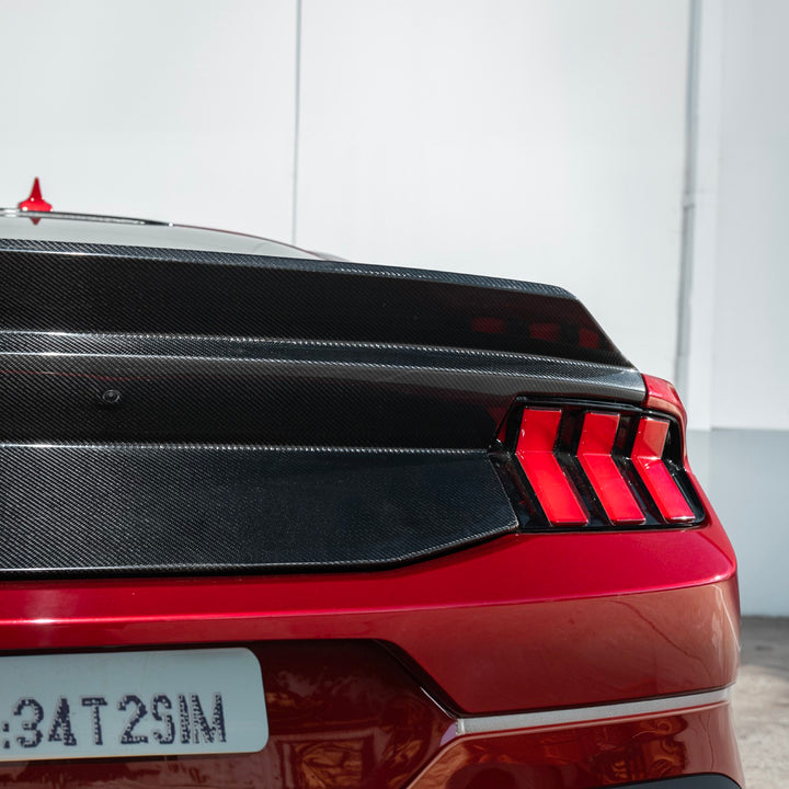 2024-Up Ford Mustang Carbon Fiber Replacement Rear Trunk with Integrated Ducktail Spoiler Ca rbon Fiber TRUNK-1465-BKCF