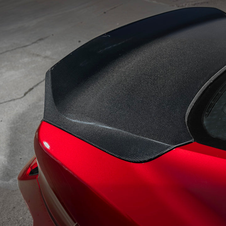 2024-Up Ford Mustang Carbon Fiber Replacement Rear Trunk with Integrated Ducktail Spoiler Ca rbon Fiber TRUNK-1465-BKCF