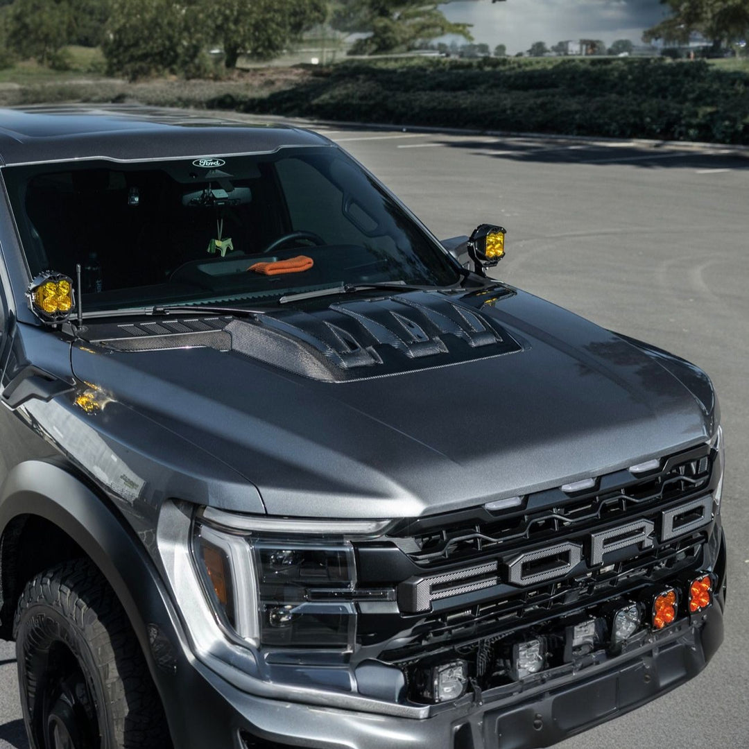 2021-Up Ford F-150 Carbon Fiber Raptor R Style Front Hood Vent Side Trim Bezel Replacements Carbon Fiber VENT-1077-BKCF