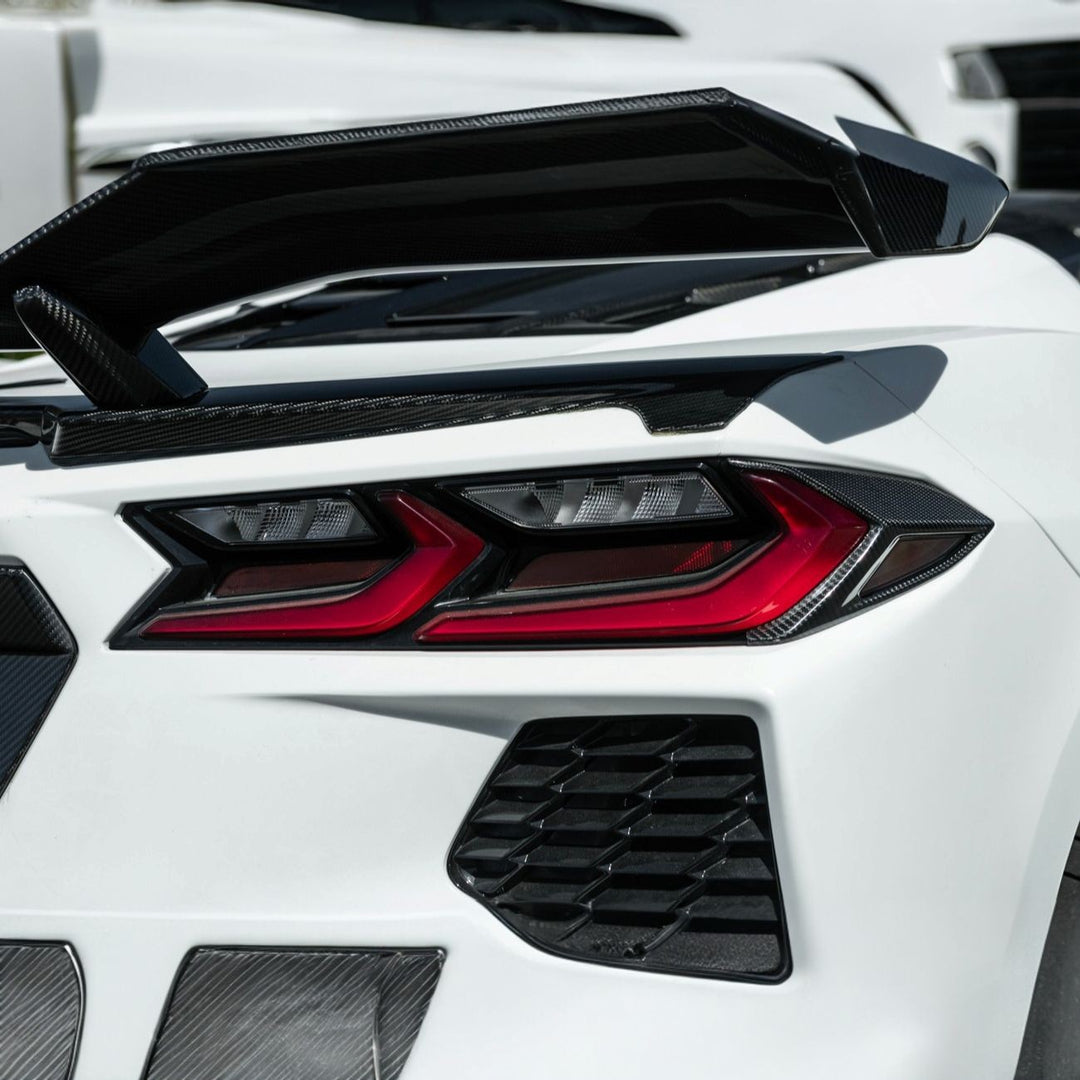 Corvette C8 Dry Carbon Fiber Rear Taillight Side Trim Panel Cover Overlays Carbon Fiber VENT-1297-BKCF
