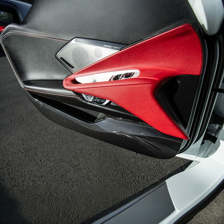 Corvette C8 Dry Carbon Fiber Interior Front Lower Door Kick Panel Cover Overlays Carbon Fiber VENT-1339-BKCF