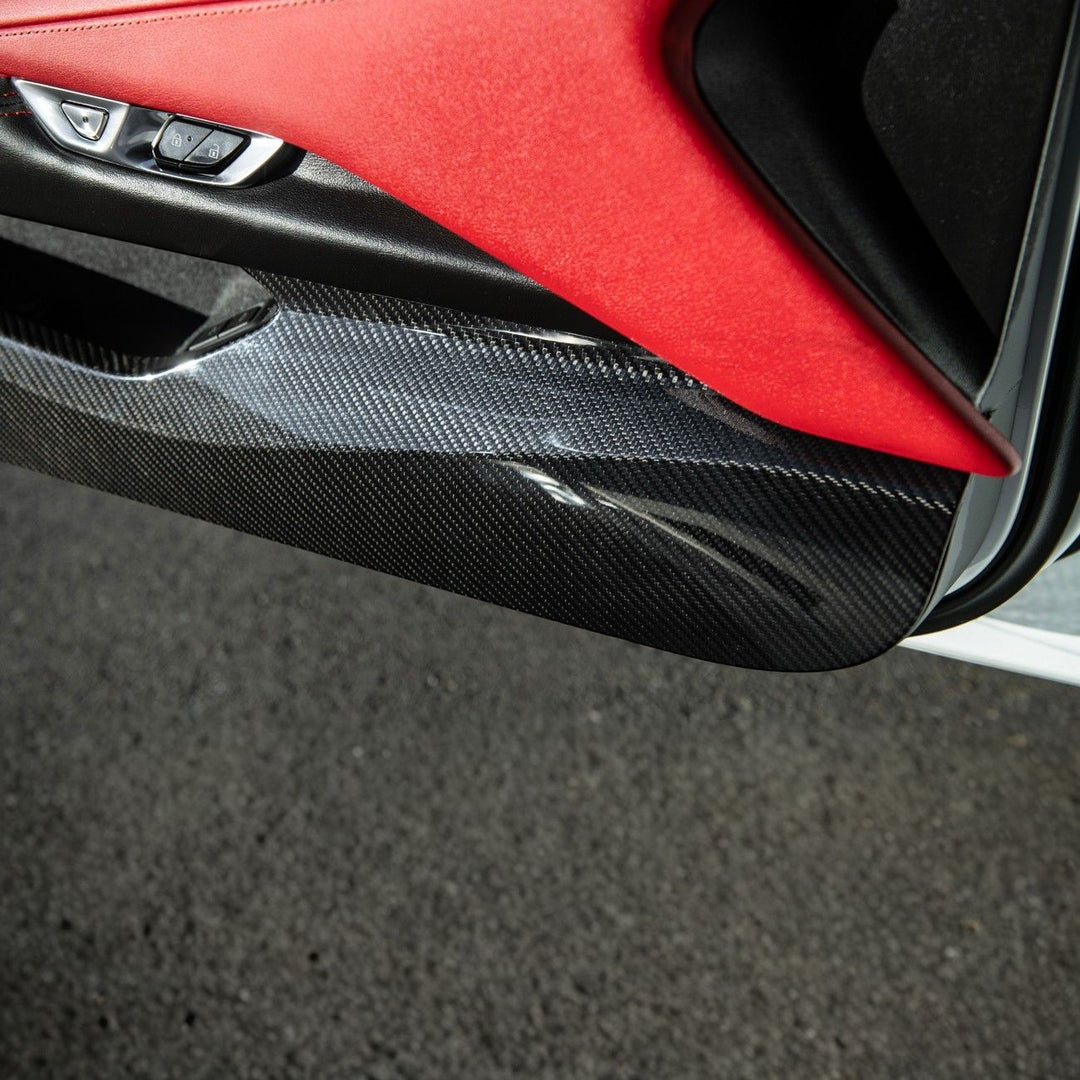 Corvette C8 Dry Carbon Fiber Interior Front Lower Door Kick Panel Cover Overlays Carbon Fiber VENT-1339-BKCF