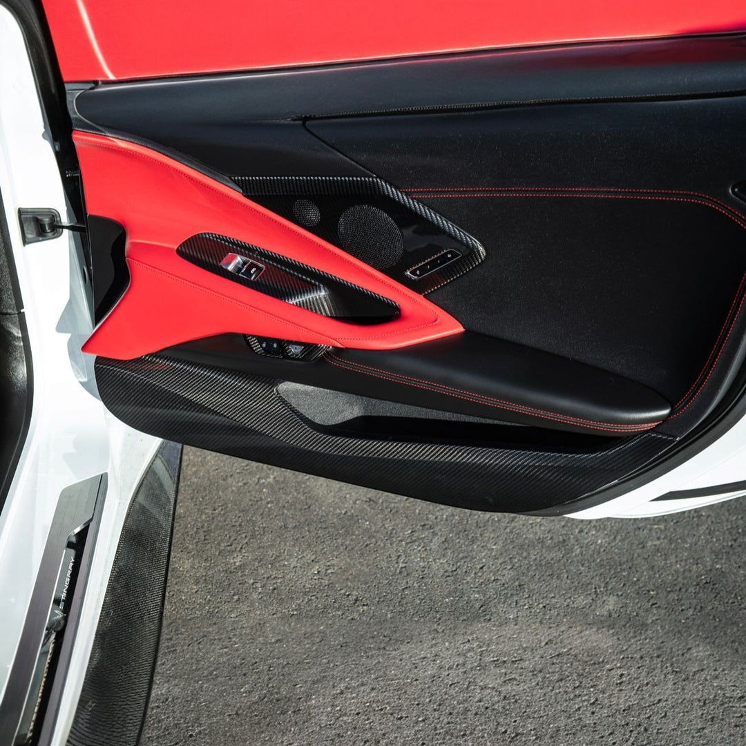 Corvette C8 Dry Carbon Fiber Interior Front Lower Door Kick Panel Cover Overlays Carbon Fiber VENT-1339-BKCF