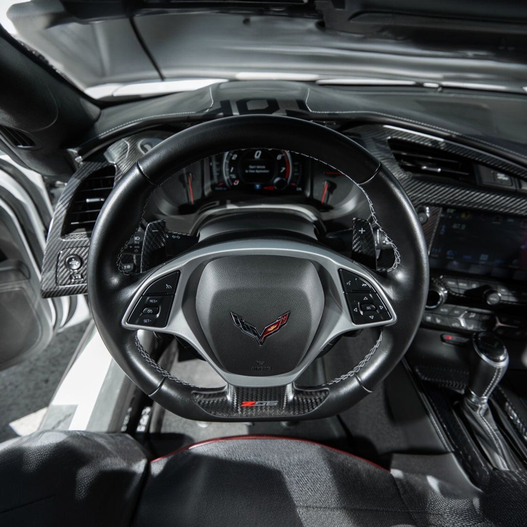 Corvette C7 Carbon Fiber Factory Extended Style Paddle Shifter Extensions VENT-1351-BKCF