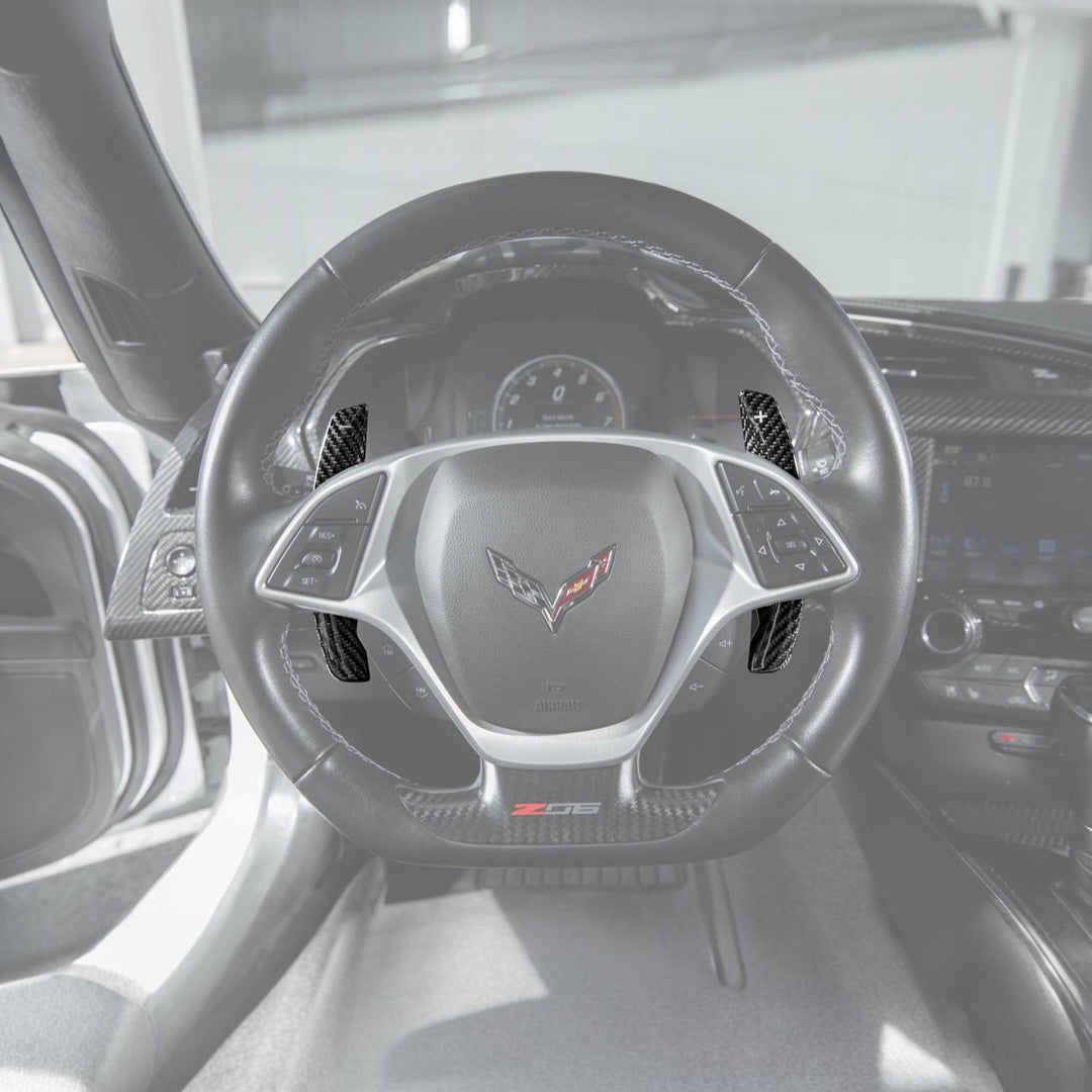 Corvette C7 Carbon Fiber Factory Extended Style Paddle Shifter Extensions VENT-1351-BKCF