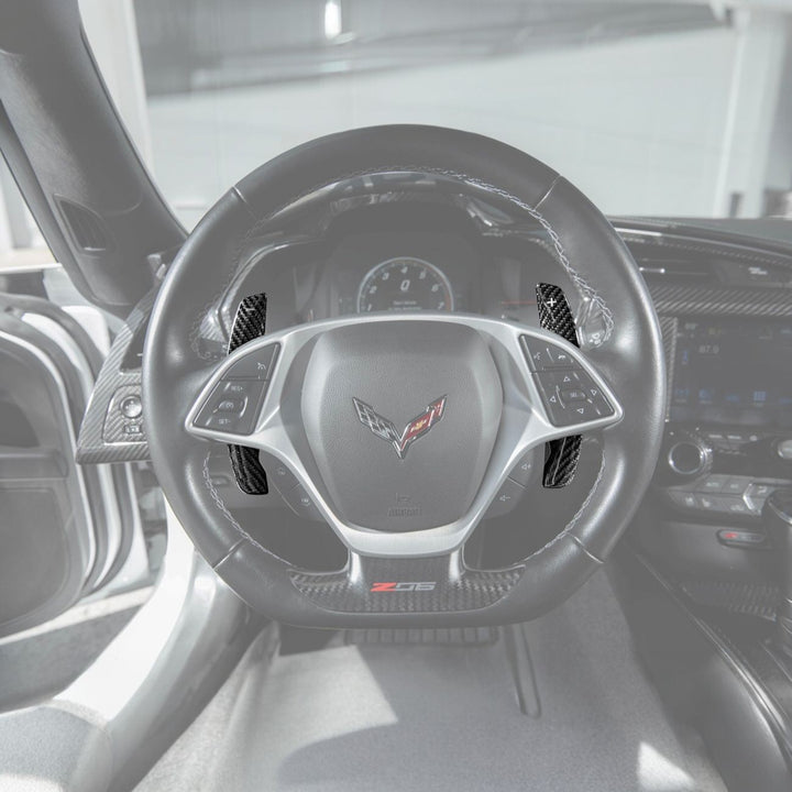 Corvette C7 Carbon Fiber Factory Extended Style Paddle Shifter Extensions VENT-1351-BKCF