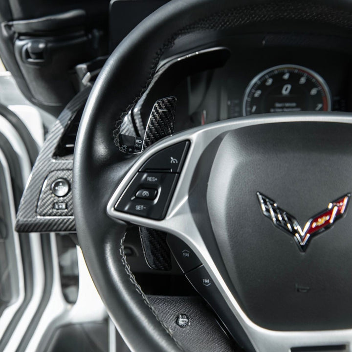 Corvette C7 Carbon Fiber Factory Extended Style Paddle Shifter Extensions VENT-1351-BKCF