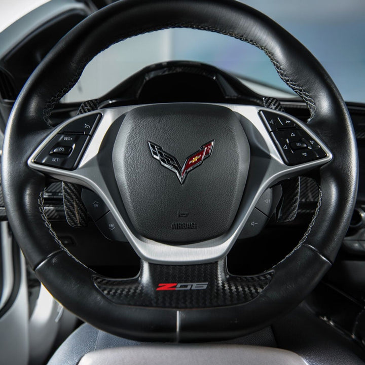 Corvette C7 Carbon Fiber Factory Extended Style Paddle Shifter Extensions VENT-1351-BKCF