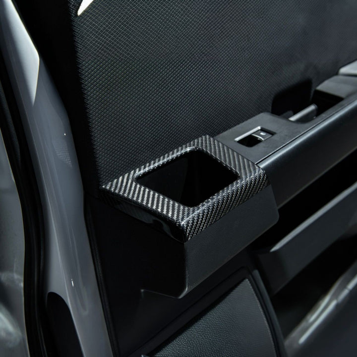 2021-2026 Ford F-150 / F-150 Lightning Dry Carbon Fiber Rear Door Side Storage Cup Holder Cover Overlays Glossy 3K Twill Weave Carbon Fiber VENT-1371-BKCF