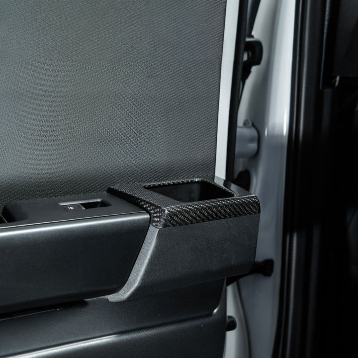 2021-2026 Ford F-150 / F-150 Lightning Dry Carbon Fiber Rear Door Side Storage Cup Holder Cover Overlays Glossy 3K Twill Weave Carbon Fiber VENT-1371-BKCF