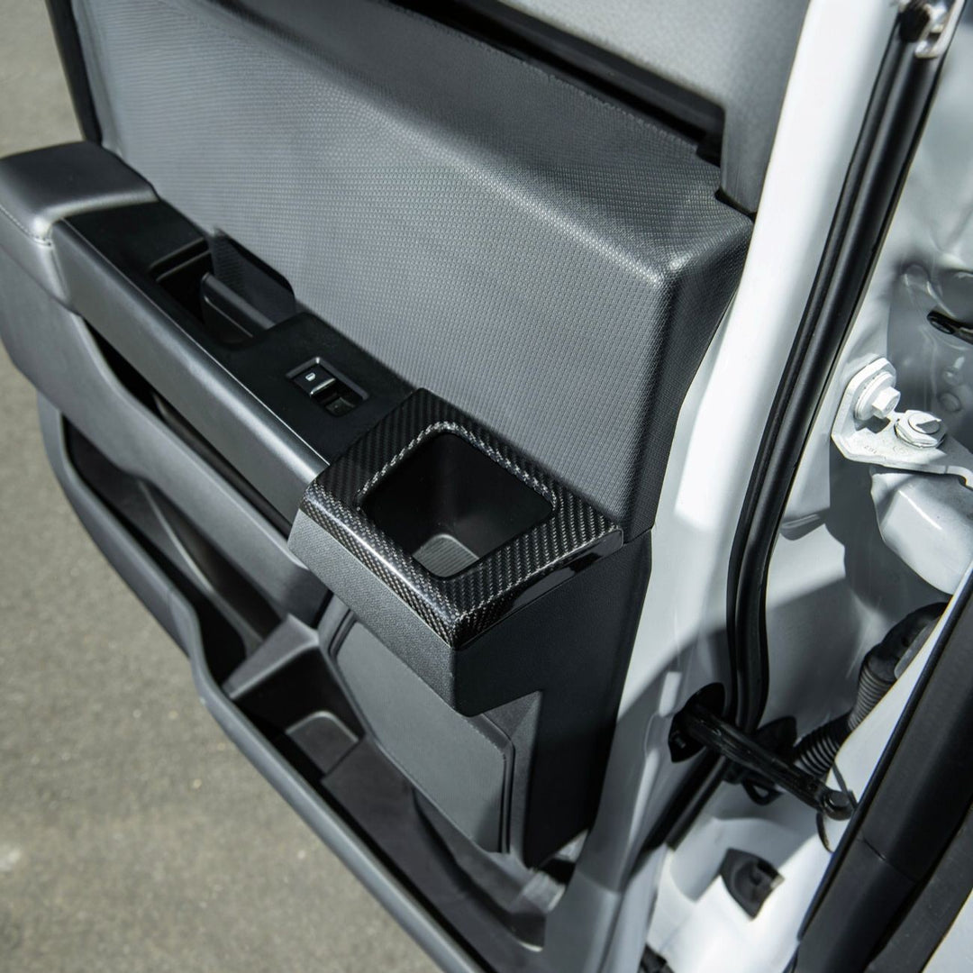 2021-2026 Ford F-150 / F-150 Lightning Dry Carbon Fiber Rear Door Side Storage Cup Holder Cover Overlays Glossy 3K Twill Weave Carbon Fiber VENT-1371-BKCF