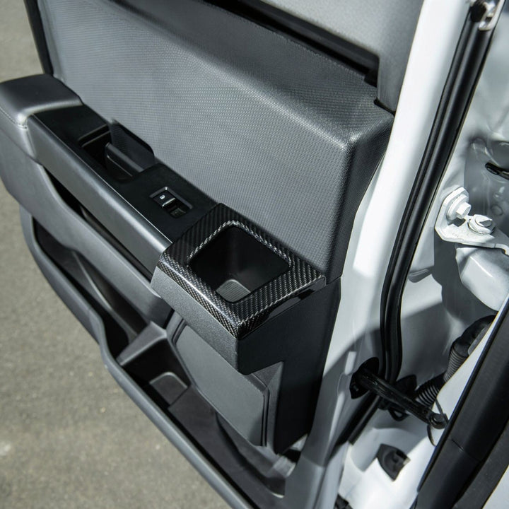 2021-2026 Ford F-150 / F-150 Lightning Dry Carbon Fiber Rear Door Side Storage Cup Holder Cover Overlays Glossy 3K Twill Weave Carbon Fiber VENT-1371-BKCF