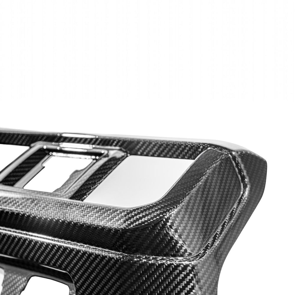 2021-Up Ford F-150 Dry Carbon Fiber Center Console Rear AC Outlet Anti-Kick Panel Cover Overlay Glossy 3K Twill Weave Carbon Fiber VENT-1372-BKCF