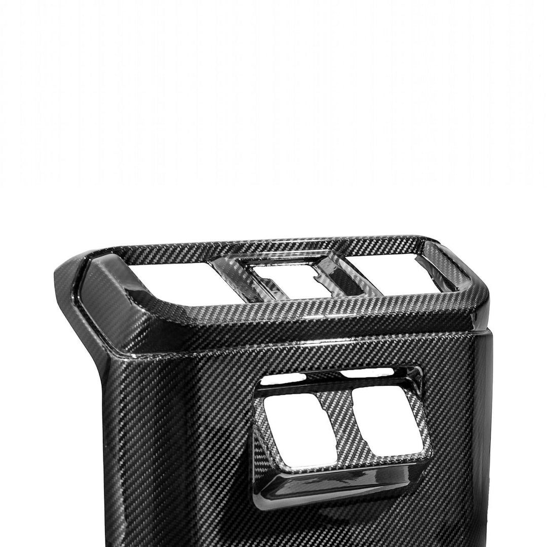 2021-Up Ford F-150 Dry Carbon Fiber Center Console Rear AC Outlet Anti-Kick Panel Cover Overlay Glossy 3K Twill Weave Carbon Fiber VENT-1372-BKCF