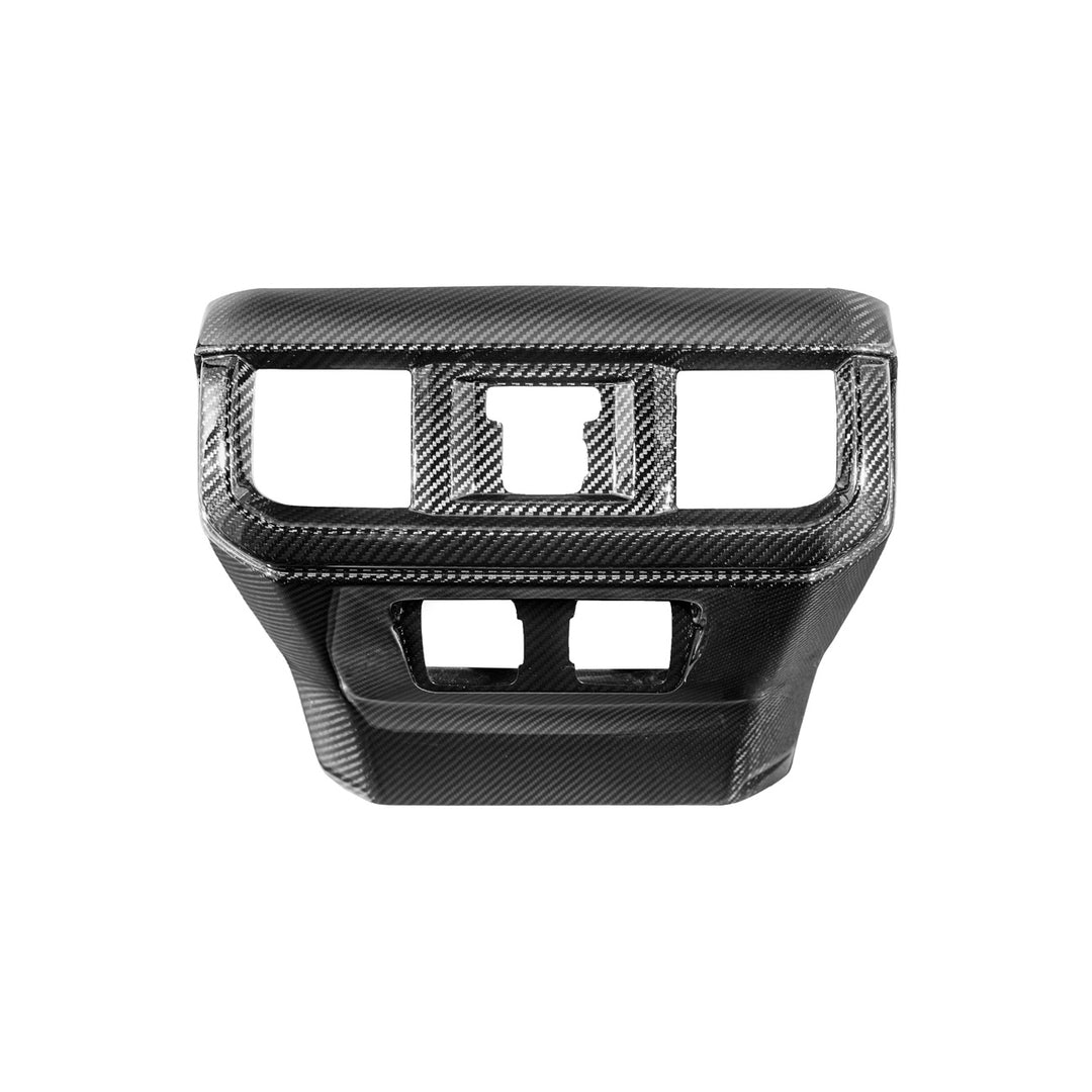 2021-Up Ford F-150 Dry Carbon Fiber Center Console Rear AC Outlet Anti-Kick Panel Cover Overlay Glossy 3K Twill Weave Carbon Fiber VENT-1372-BKCF