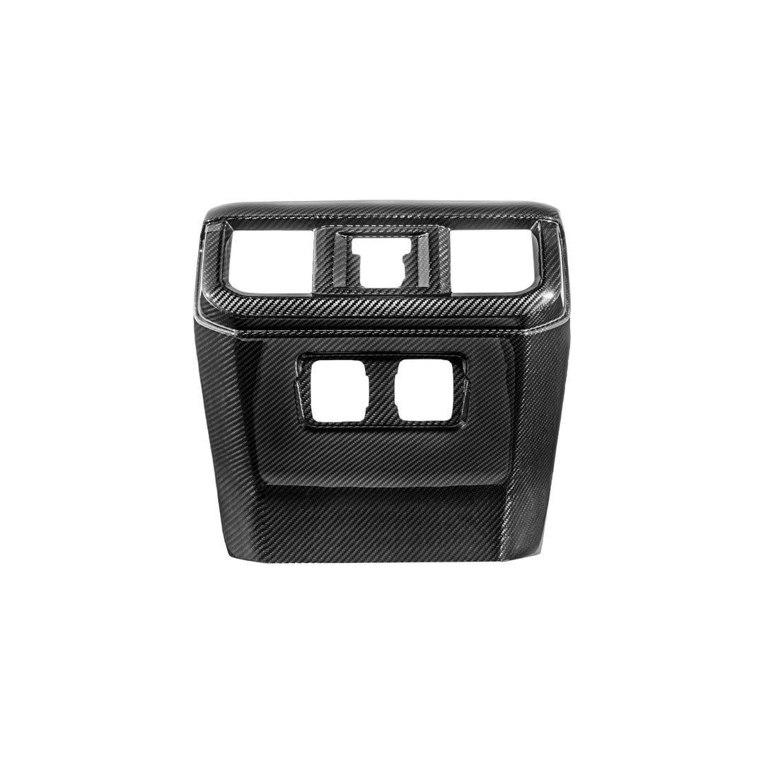 2021-Up Ford F-150 Dry Carbon Fiber Center Console Rear AC Outlet Anti-Kick Panel Cover Overlay Glossy 3K Twill Weave Carbon Fiber VENT-1372-BKCF