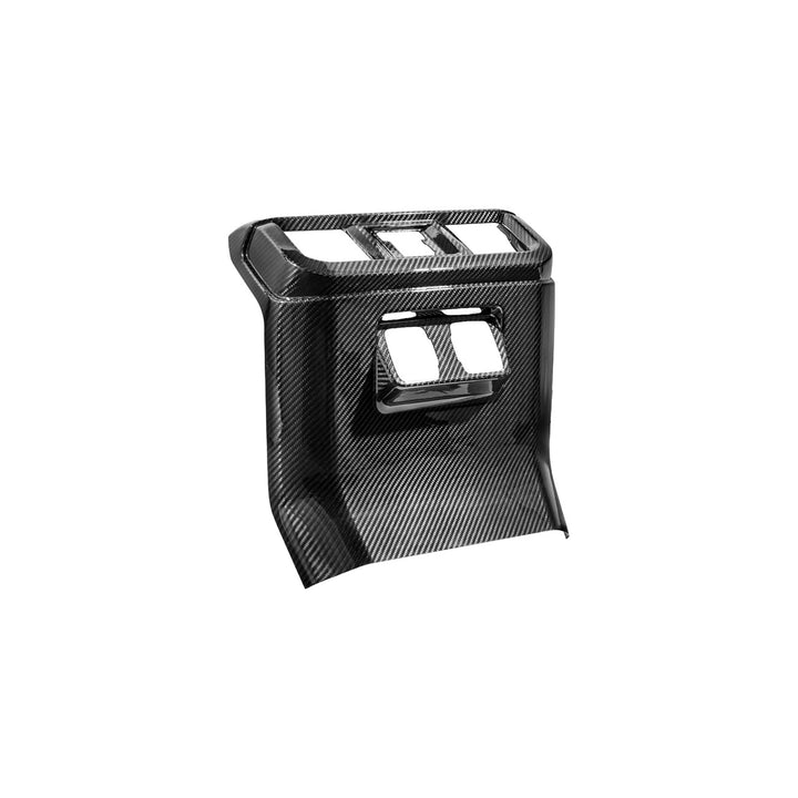 2021-Up Ford F-150 Dry Carbon Fiber Center Console Rear AC Outlet Anti-Kick Panel Cover Overlay Glossy 3K Twill Weave Carbon Fiber VENT-1372-BKCF