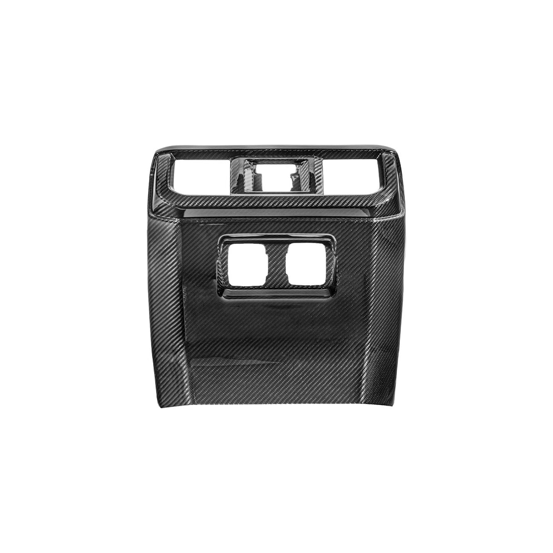 2021-Up Ford F-150 Dry Carbon Fiber Center Console Rear AC Outlet Anti-Kick Panel Cover Overlay Glossy 3K Twill Weave Carbon Fiber VENT-1372-BKCF