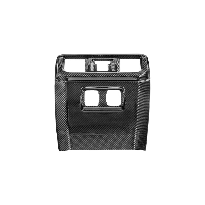 2021-Up Ford F-150 Dry Carbon Fiber Center Console Rear AC Outlet Anti-Kick Panel Cover Overlay Glossy 3K Twill Weave Carbon Fiber VENT-1372-BKCF