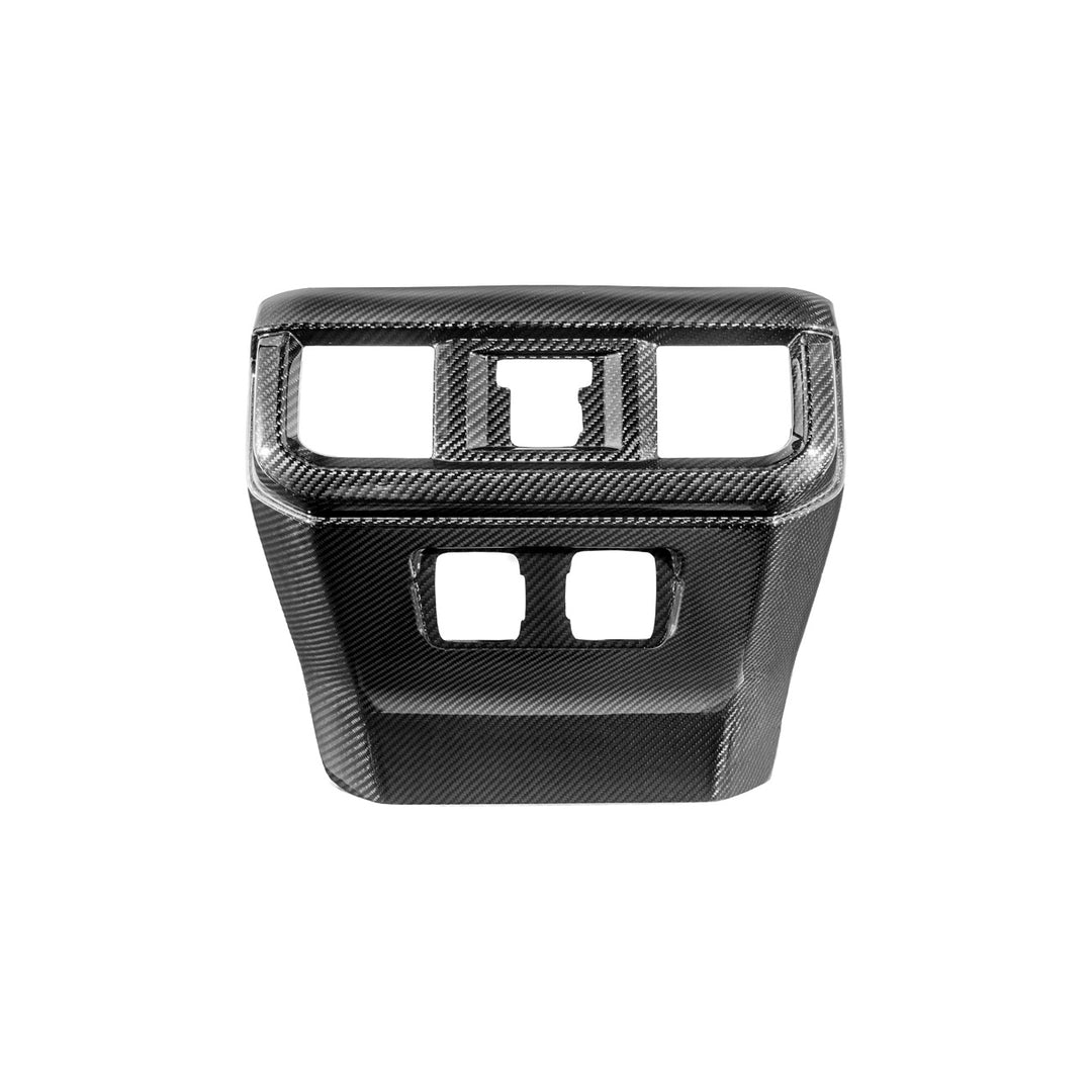2021-Up Ford F-150 Dry Carbon Fiber Center Console Rear AC Outlet Anti-Kick Panel Cover Overlay Glossy 3K Twill Weave Carbon Fiber VENT-1372-BKCF