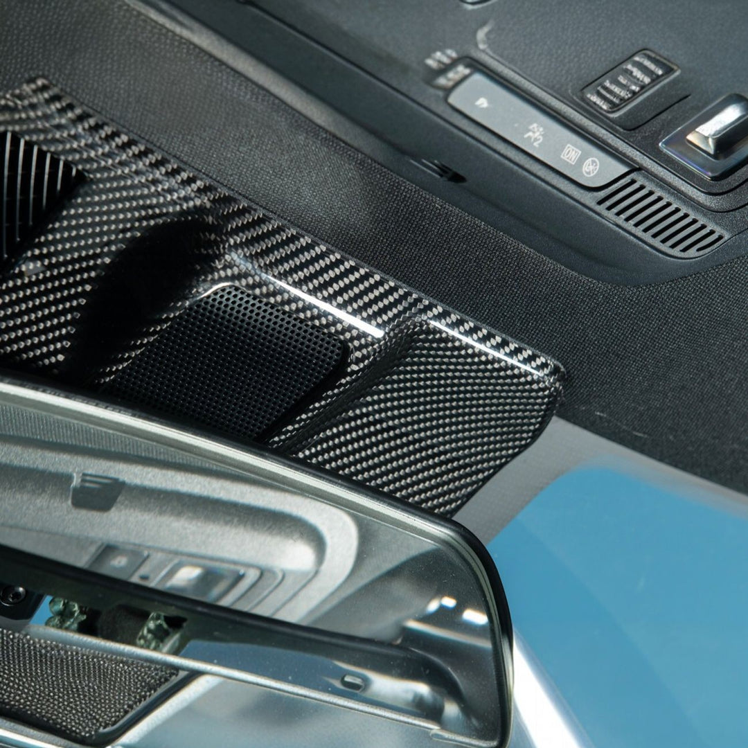 2021-Up Ford F-150 Dry Carbon Fiber Overhead Console Reading Light Panel Cover Overlay Glossy 3K Twill Weave Carbon Fiber VENT-1375-BKCF