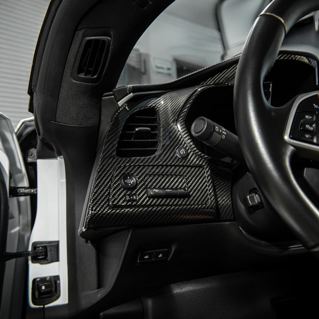 Corvette C7 Dry Carbon Fiber Driver Instrument Panel Trim Cover Glossy 3K Twill Weave Carbon Fiber VENT-1399-BKCF