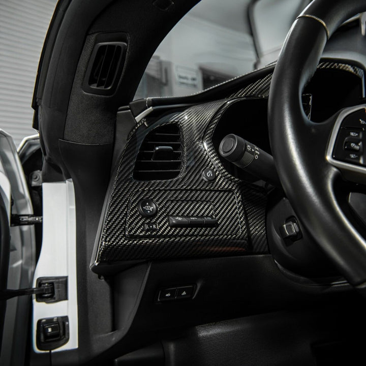 Corvette C7 Dry Carbon Fiber Driver Instrument Panel Trim Cover Glossy 3K Twill Weave Carbon Fiber VENT-1399-BKCF