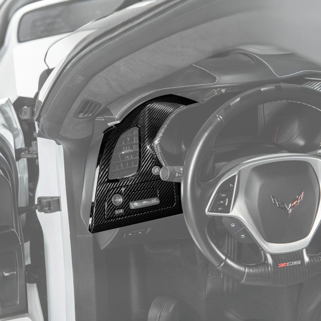 Corvette C7 Dry Carbon Fiber Driver Instrument Panel Trim Cover Glossy 3K Twill Weave Carbon Fiber VENT-1399-BKCF