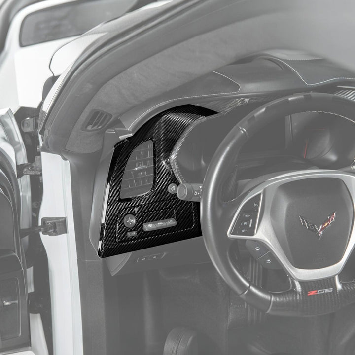 Corvette C7 Dry Carbon Fiber Driver Instrument Panel Trim Cover Glossy 3K Twill Weave Carbon Fiber VENT-1399-BKCF